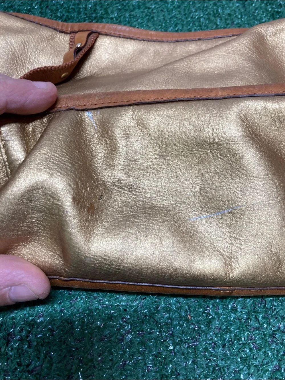 Vintage Michael Kors Metallic Gold Shoulder Bag with Brown Trim (OKPM-09-032)